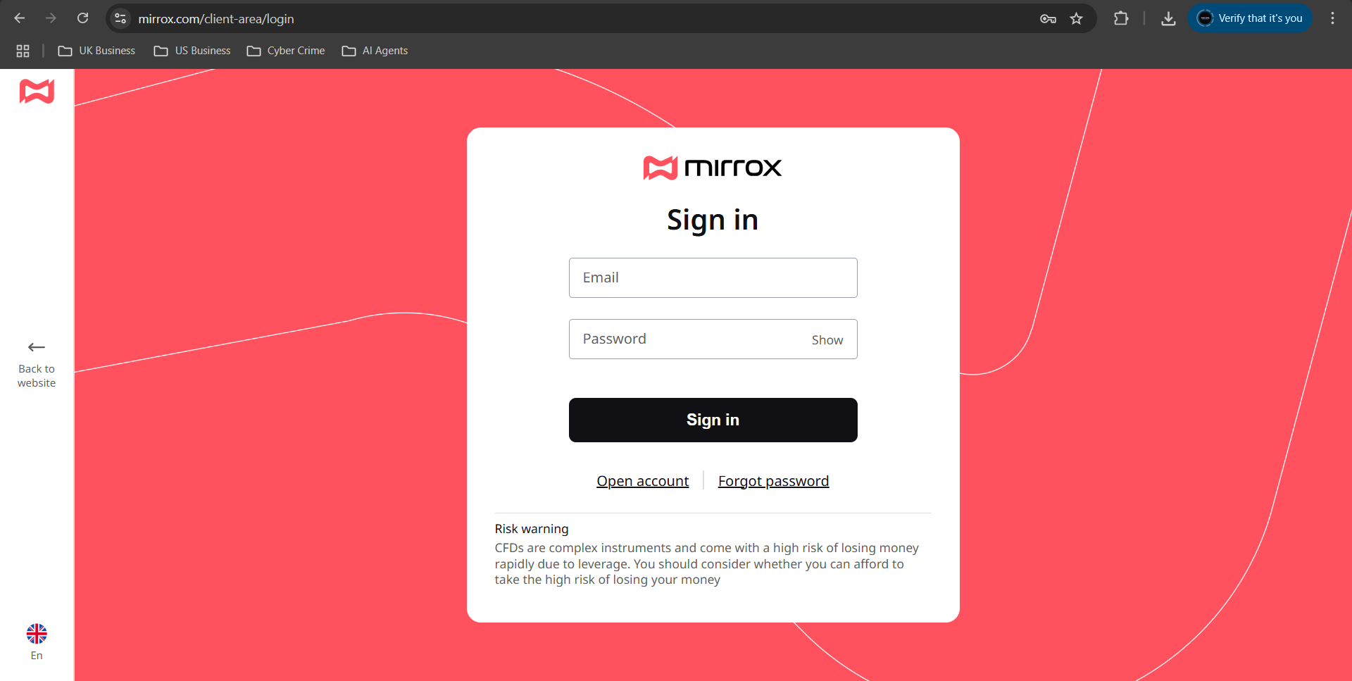Mirrox Login Page Placeholder