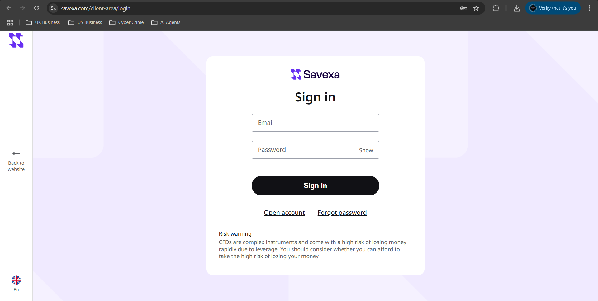 Savexa Login Page Placeholder